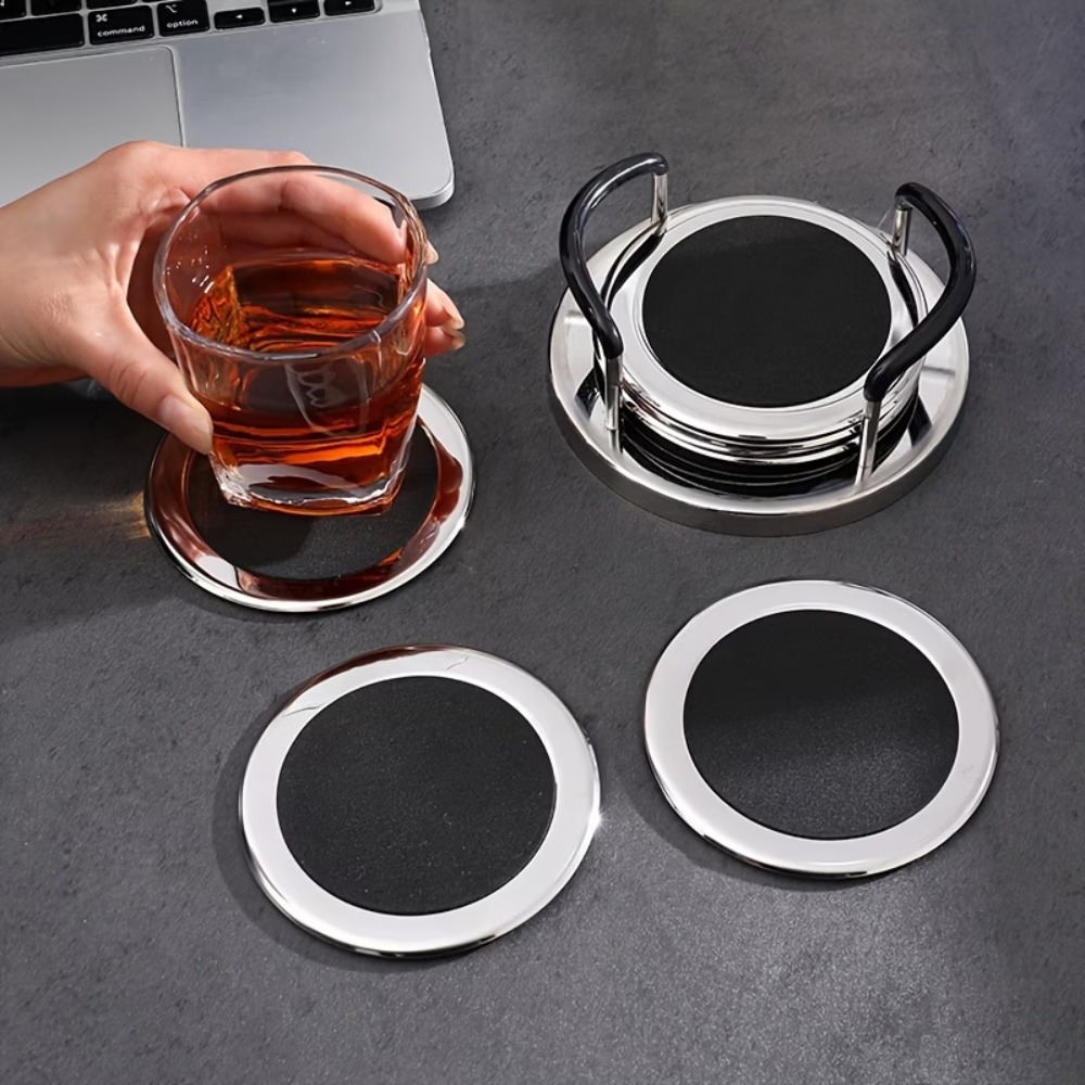 6PCS/SET Round Stainless Steel - Marble Coaster Set recension och pris