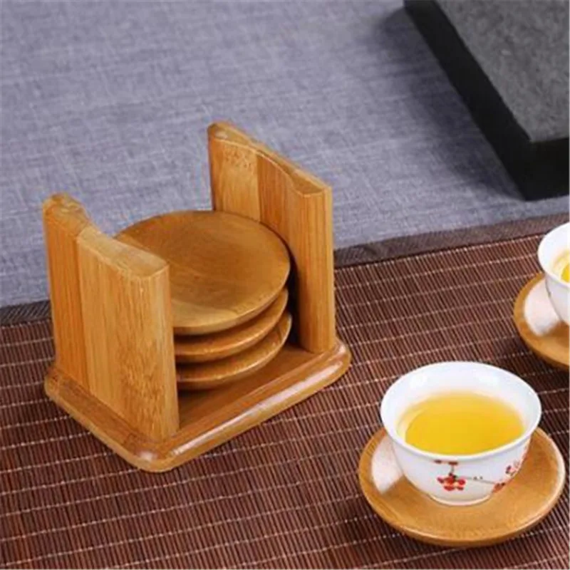 6PCS Round Shape Bamboo Coaste - Marble Coaster Set recension och pris