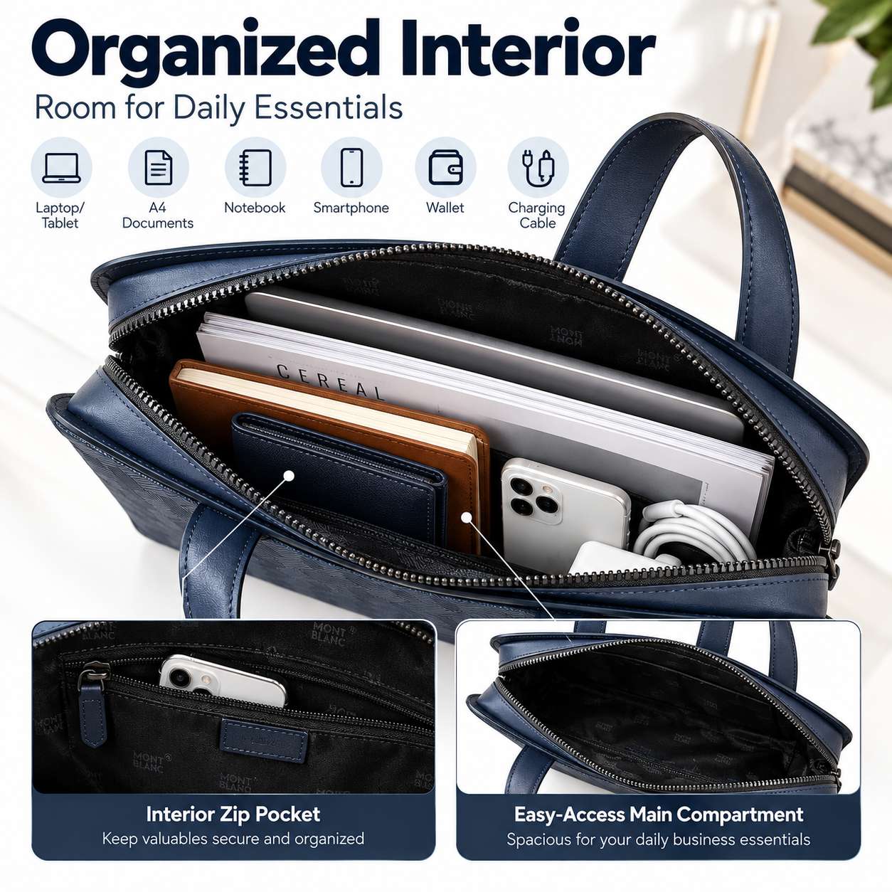 Luxury Men's Slim Business Bri - Leather Briefcase recension och pris