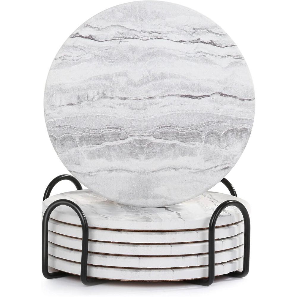 6-Piece Absorbent Coaster Set, - Marble Coaster Set recension och pris