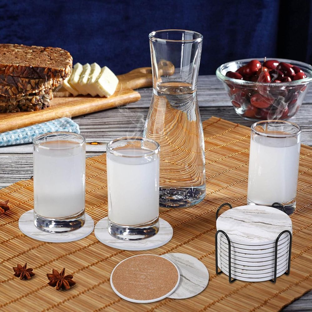 6-Piece Absorbent Coaster Set, - Marble Coaster Set recension och pris