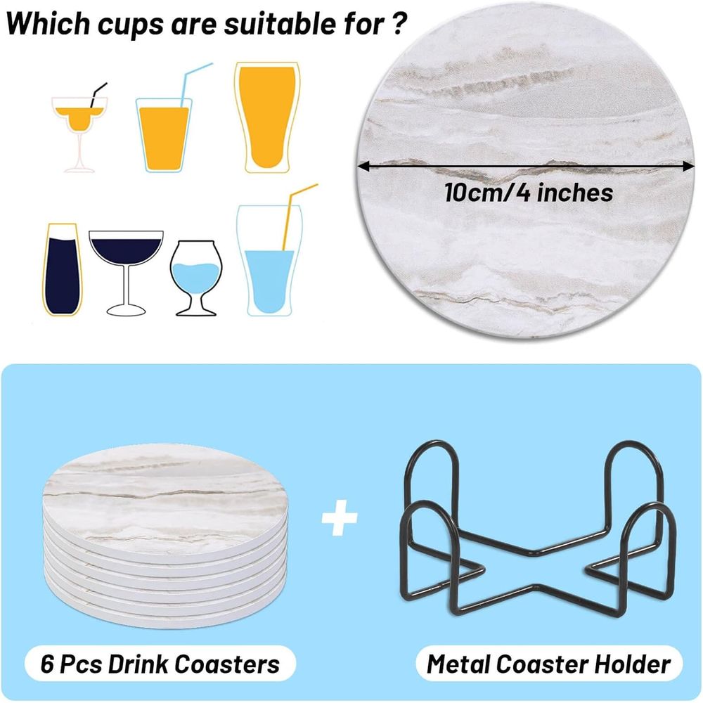 6-Piece Absorbent Coaster Set, - Marble Coaster Set recension och pris