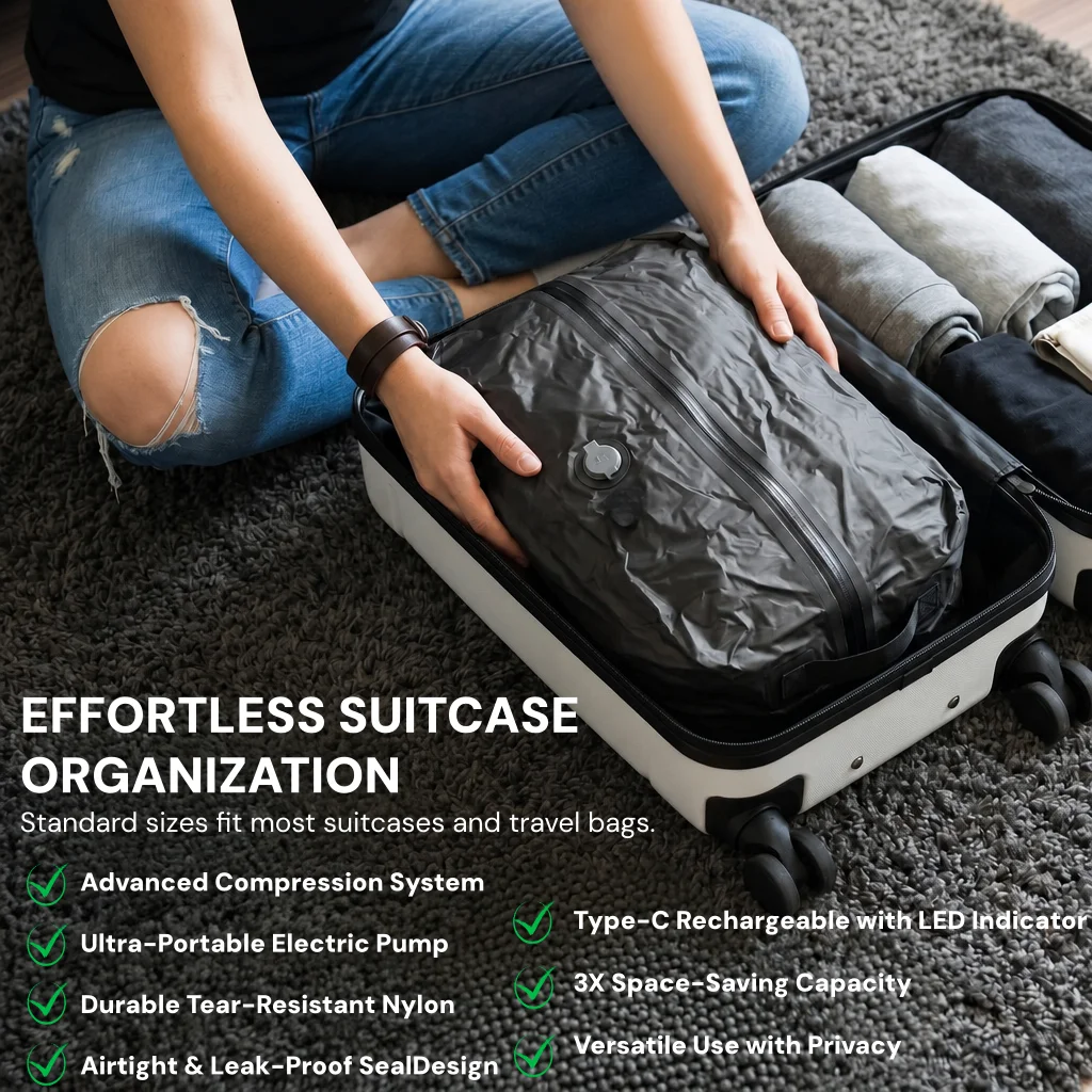Vacuum Compression Storage Bag - Travel Luggage Set recension och pris